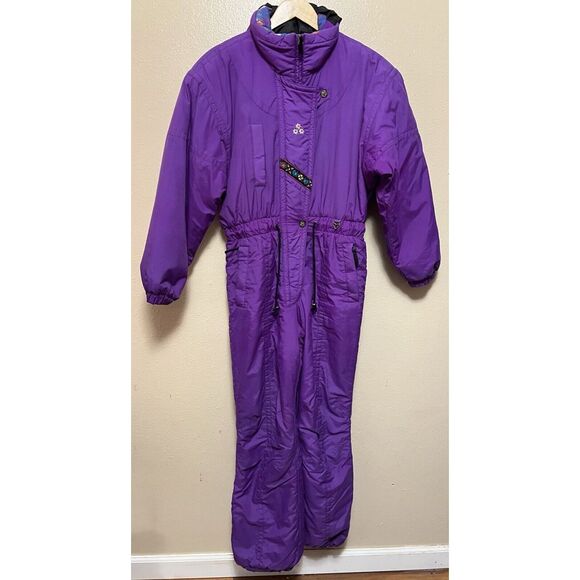 Vintage Obermeyer Ski Suit Snowsuit Snow Bib One Piece Purple Junior Sz 16 Retro - Picture 1 of 16